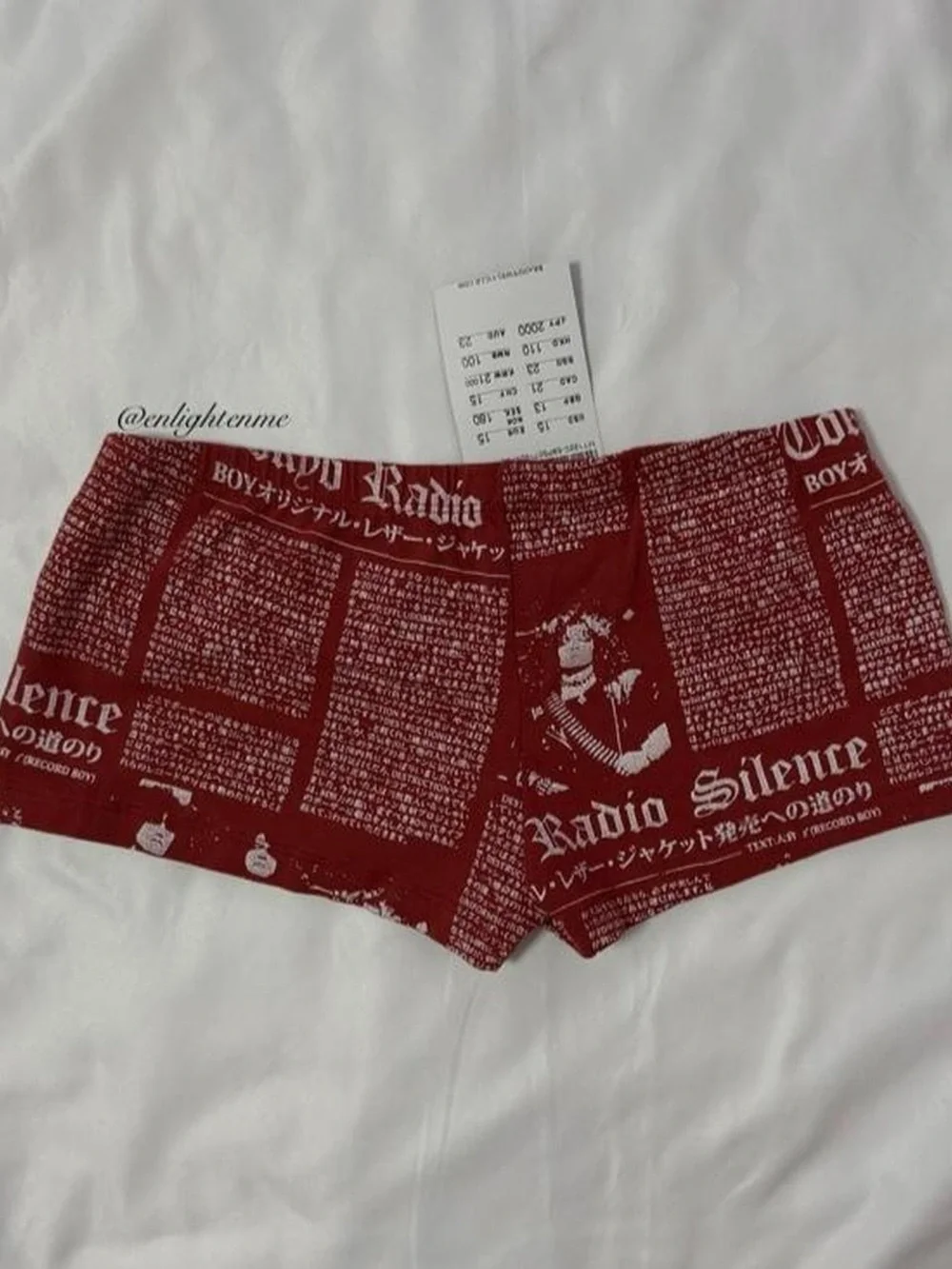 Brandy Melville red newspaper print Tokyo Radio Silence boxer boy shorts